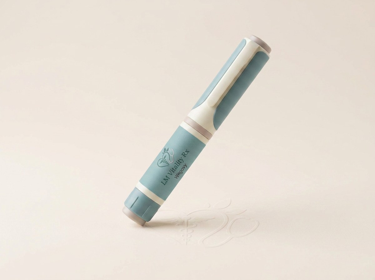 Unbranded injection pen resting on a calm ivory surface