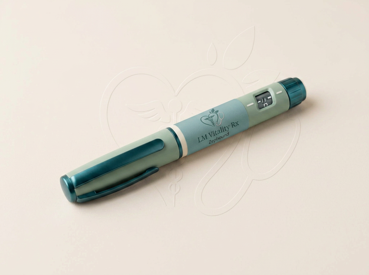 Unbranded injection pen beside a softly embossed heart motif