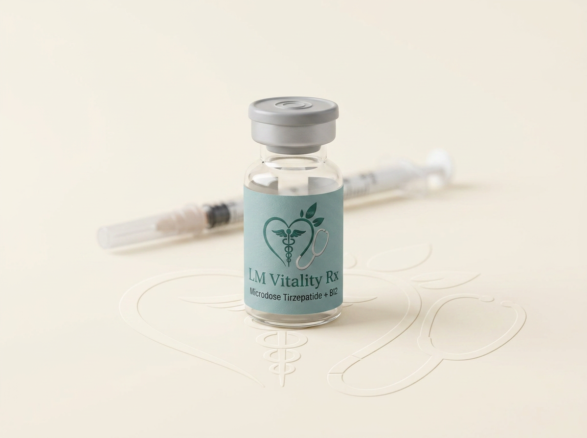 LM Vitality Rx branded microdose tirzepatide with B12 vial