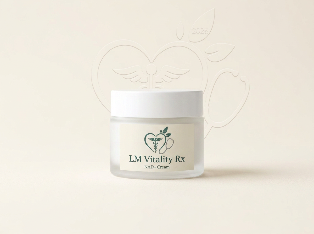 LM Vitality Rx branded NAD+ topical cream jar