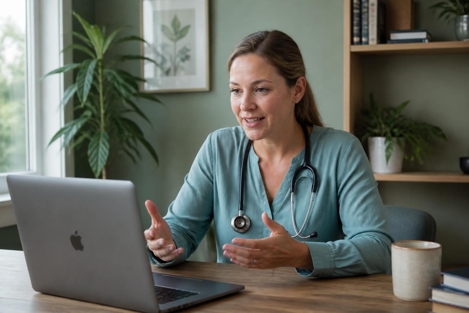 Practitioner on a calm virtual wellness visit